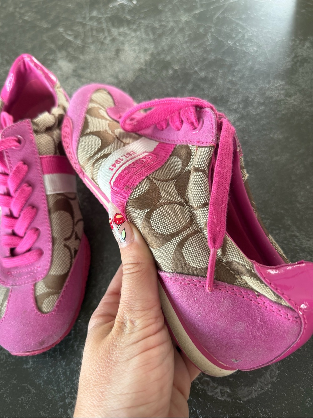 Coach Pink and Brown Signature Canvas Sneakers - Picture 3 of 9